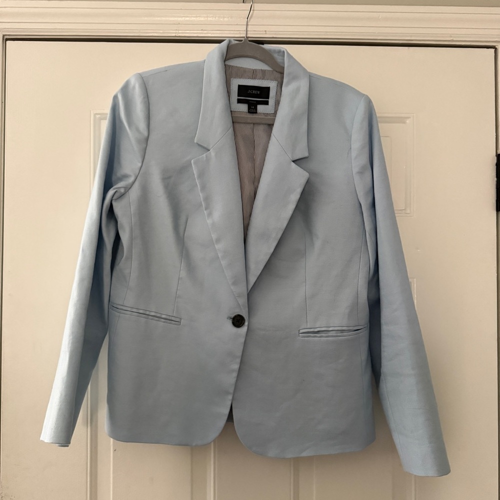 J. Crew Parke Blazer in Stretch Linen Gentle Sea Blue 14